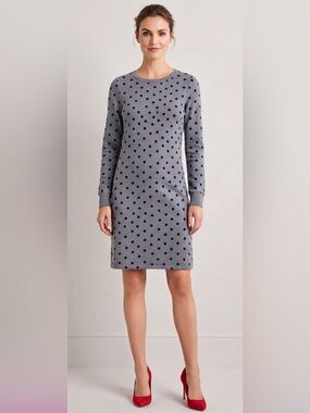 NWT Boden Sweater Dress- Charcoal Grey-Dark Navy Polka Dots- 4- MSRP $130+